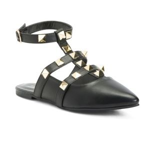 NEW Nicole Miller NY Studded Ankle Wrap Flats